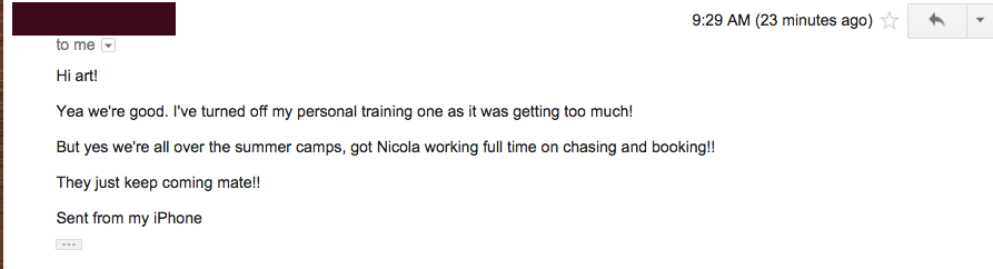 Client Email Testimonial - Summer Camp Success with CPC Ninja