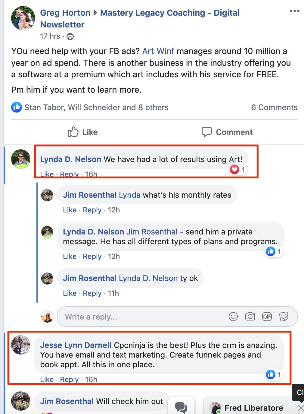 Lynda and Jesse Facebook Reviews - CPC Ninja Client Testimonials